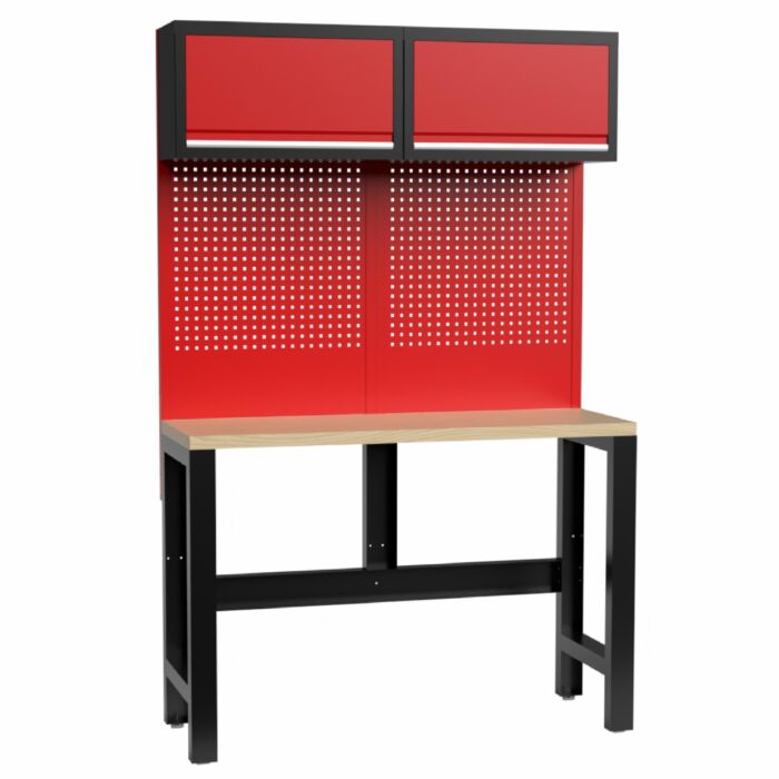 Kraftmeister Werkbank mit 2 Wandschränke Multiplex 136 cm rot