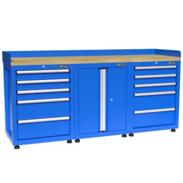 Kraftmeister Premium Werkbank 10 Schubladen 2 Türen Rubberwood blau