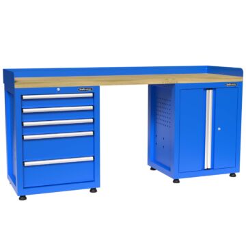 Kraftmeister Premium Werkbank 5 Schubladen 2 Türen Rubberwood blau