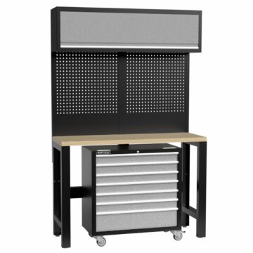 Kraftmeister Standard Werkbank mit Wandschrank und Werkzeugwagen Multiplex 136 cm grau